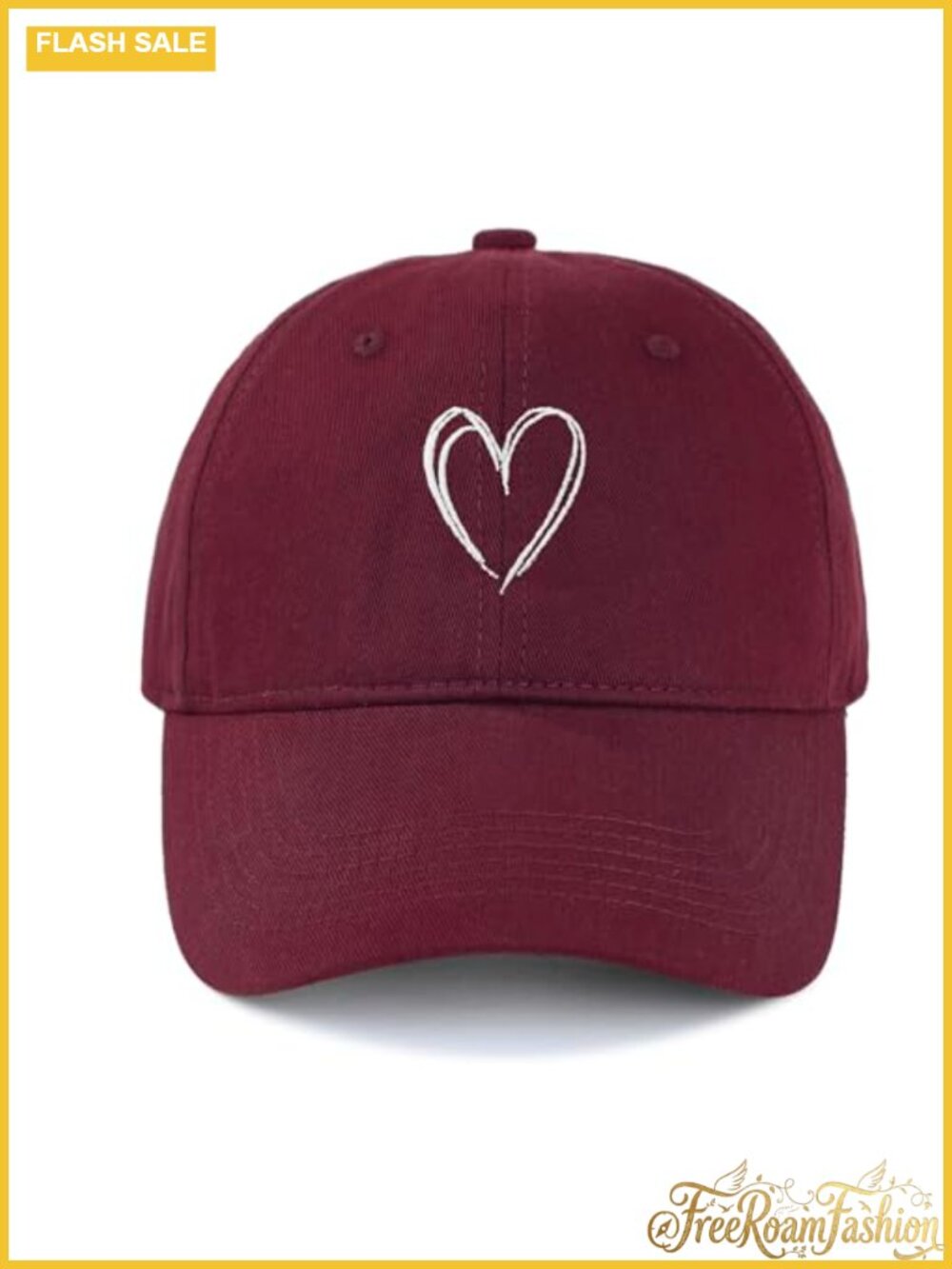 Womens Cotton Baseball Cap Heart Embroidered Adjustable Dad Hat